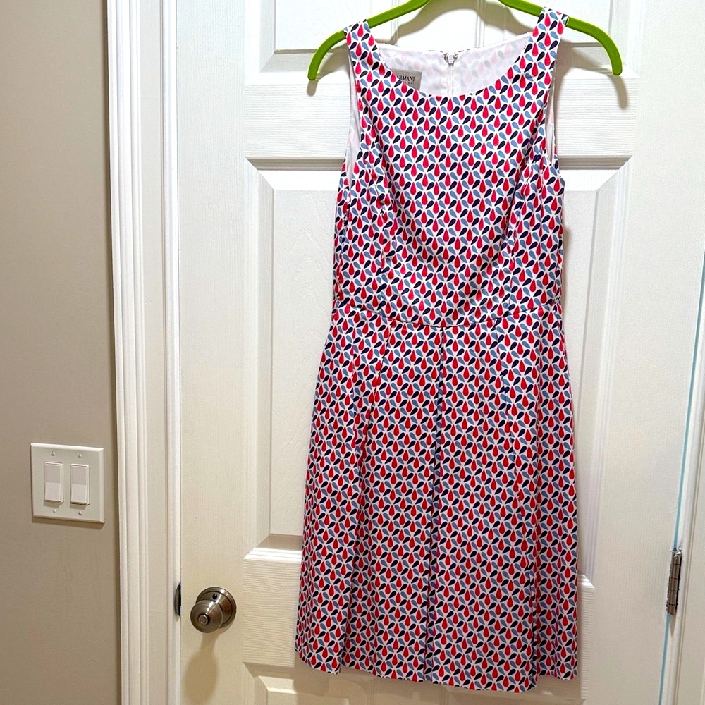 Armani Collezioni Red and Blue Patterned Midi Dress